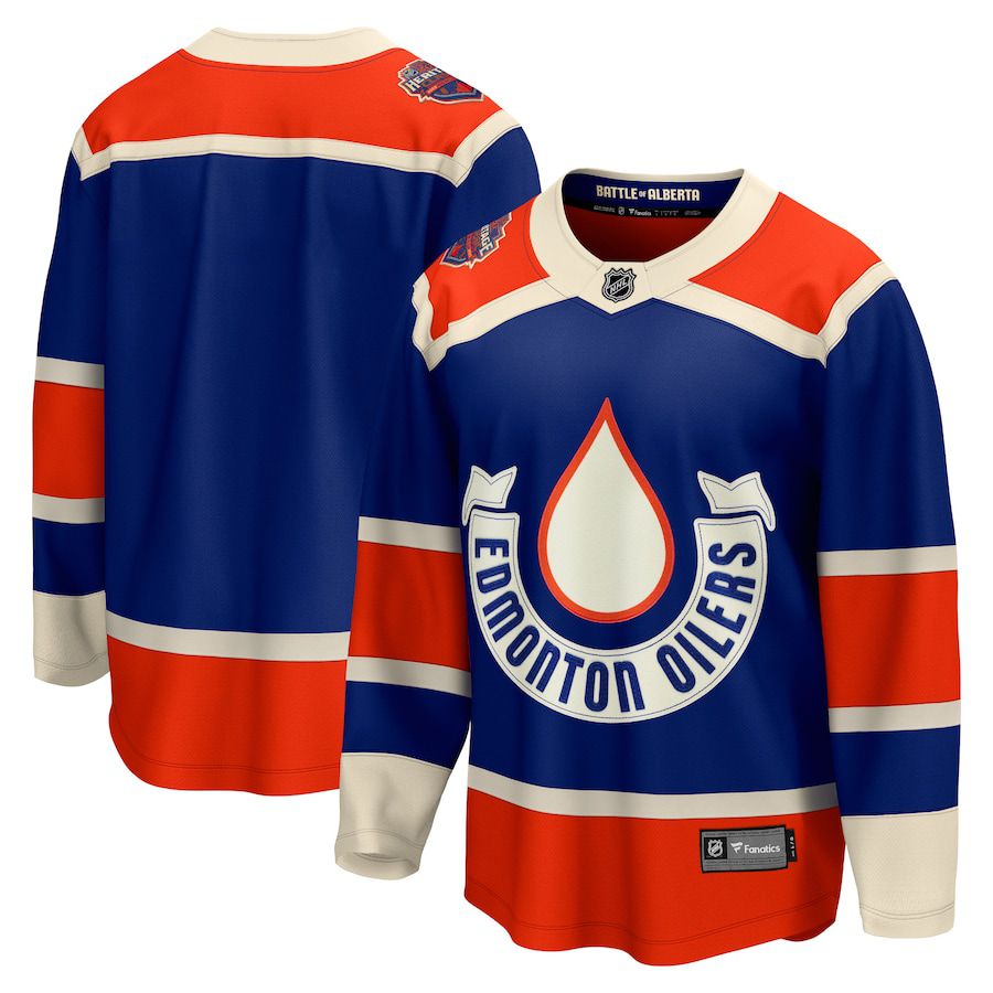 Custom Men Edmonton Oilers Fanatics Branded Royal 2023 NHL Heritage Classic Premier Breakaway Jersey